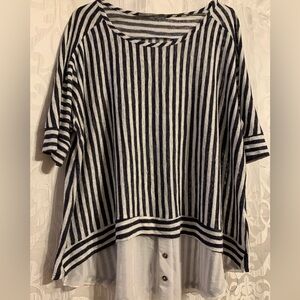 Navy and White Striped Women's Short Sleeve Top